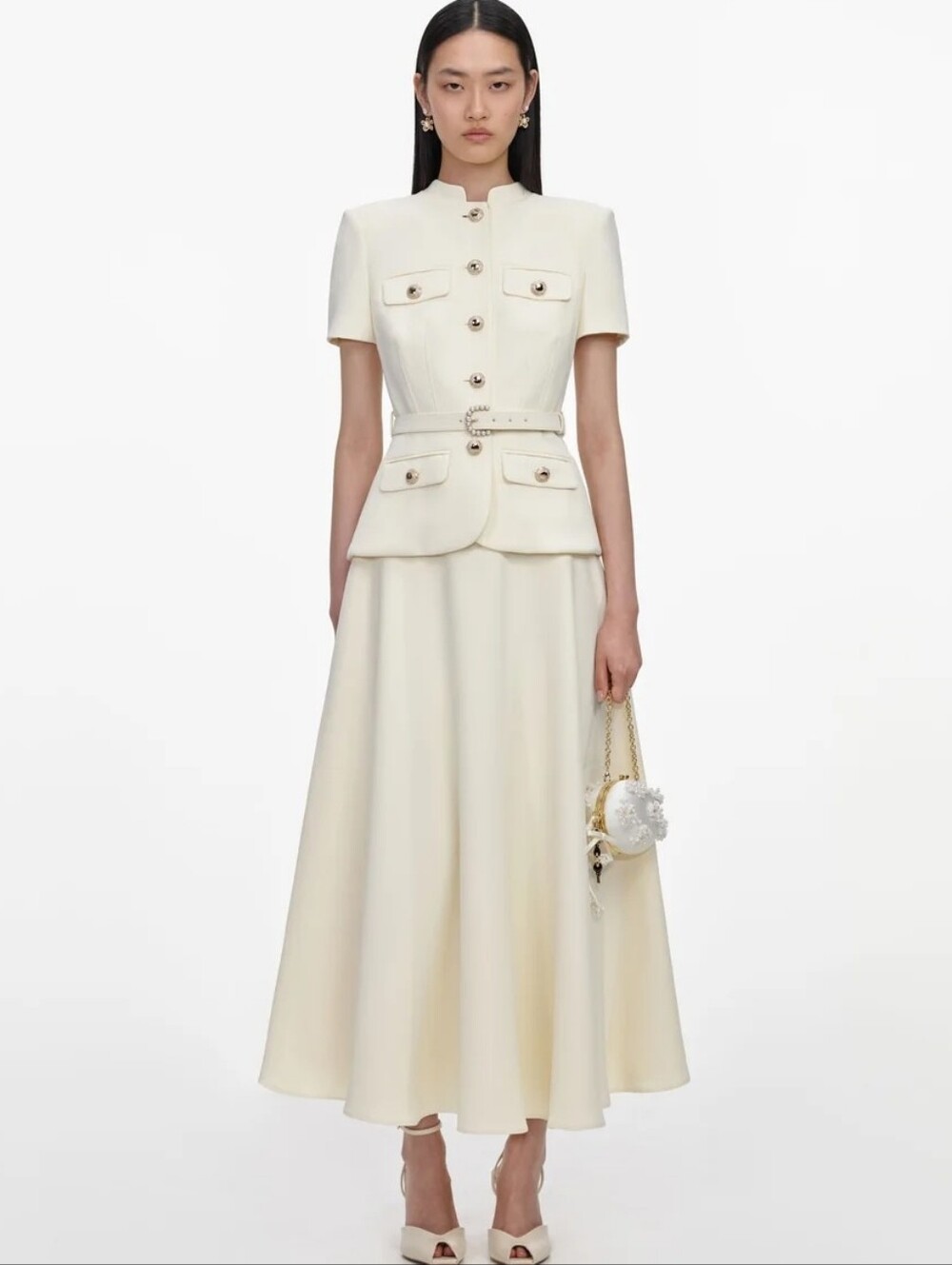 Self Portrait Yellow Crepe Tailored Midi Dress - Picture 2 of 6